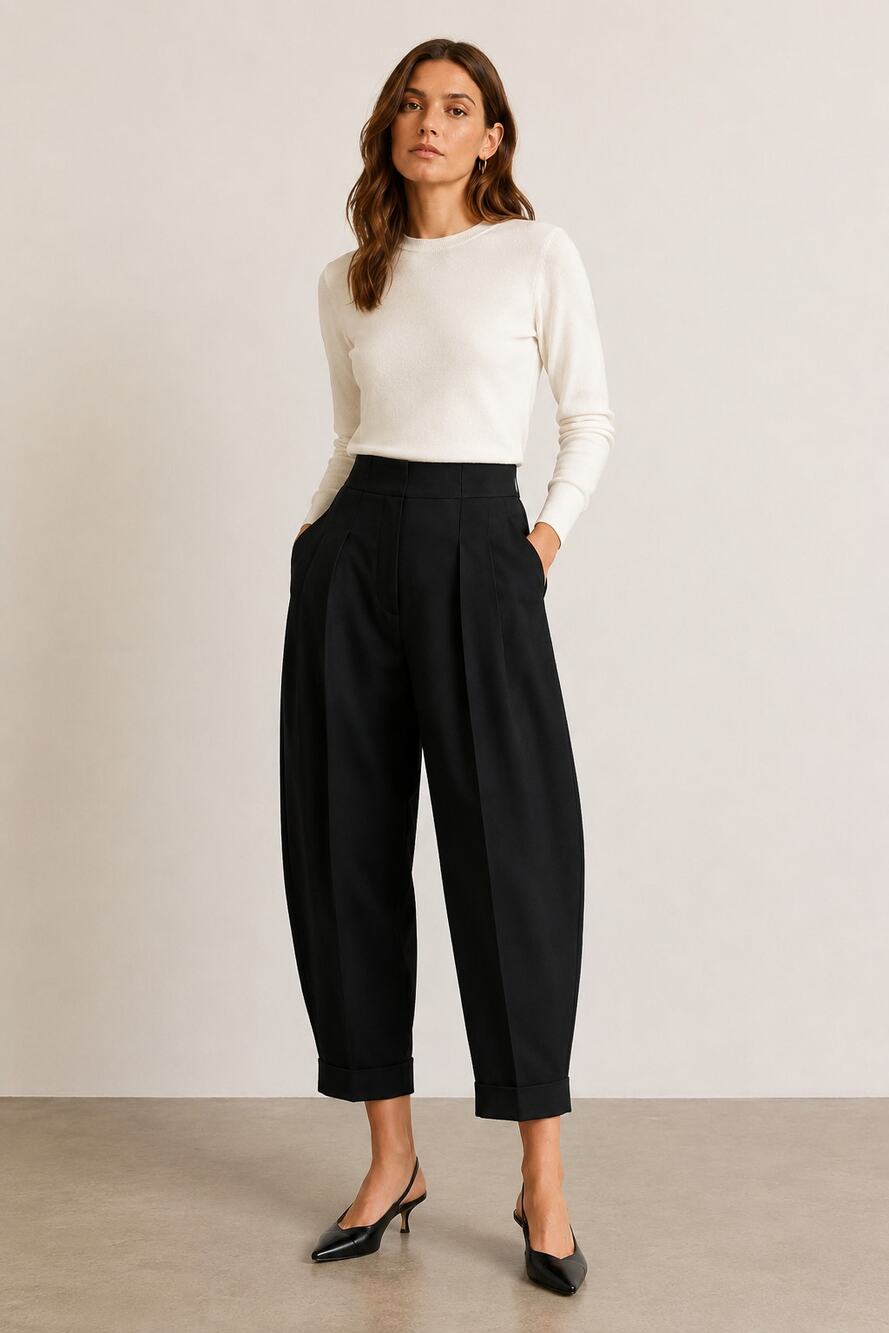 Lafayette 148 New York Black Wool Blend Barrel Leg Cropped Trousers Size 12
